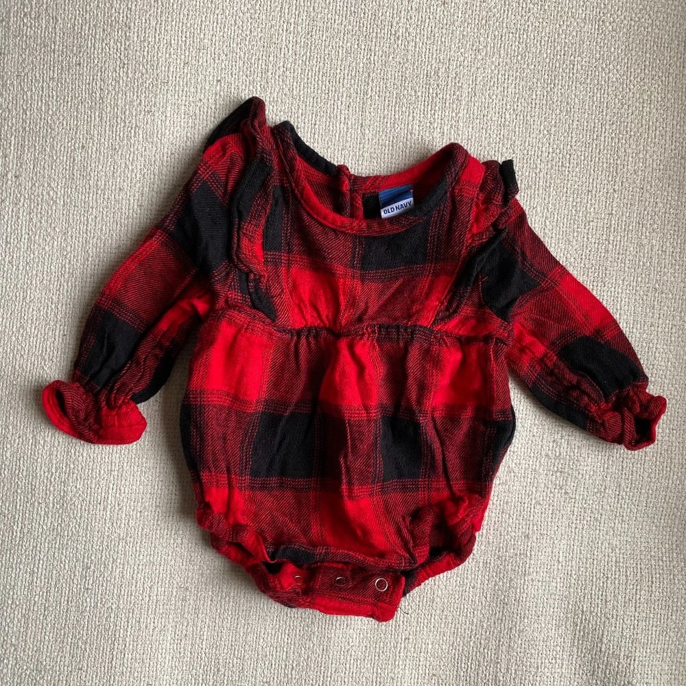 Buffalo plaid flannel romper, sz 0-3 months